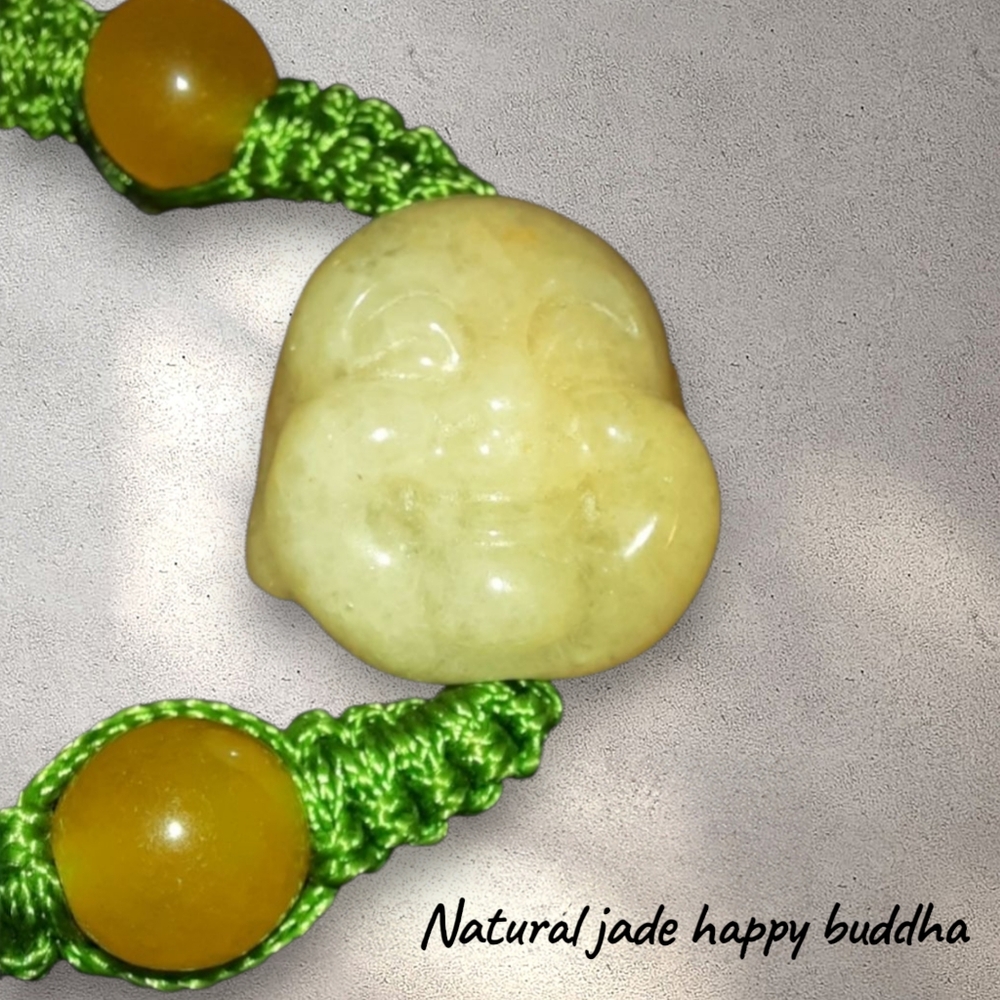 Jade happy buddha Gemstone lucky adjustable beaded bracelet Amulet Yoga